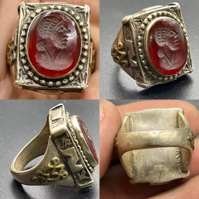 Beautiful Roman Old Carnelian Intaglio Stone Solid Silver Wonderful Ring