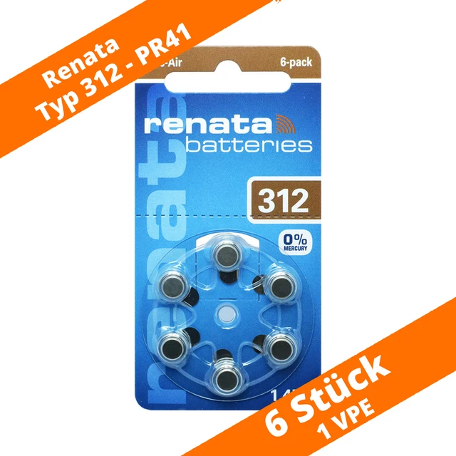 6 pilas de audífonos Renata tipo 312 PR41 NUEVO marrón 1 x 6er 1,45V