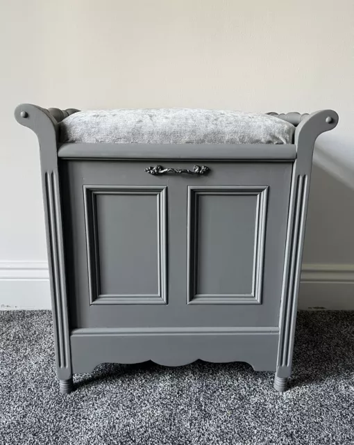 Grey Painted Piano Stool Storage Seat