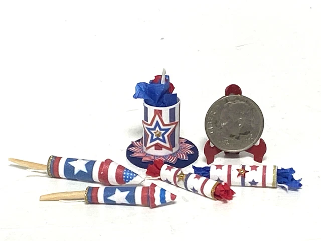 5 OOAK Artisan Fourth of July Firecrackers Miniature 1:12 Dollhouse signed '23