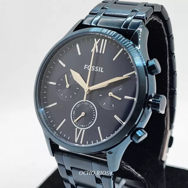 New Authentic Fossil  Men's Watch Fenmore Midsize Chronograph Navy Blue Bq2403