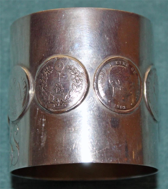 Antique American Sterling Shreve Napkin Ring, Applied Coins