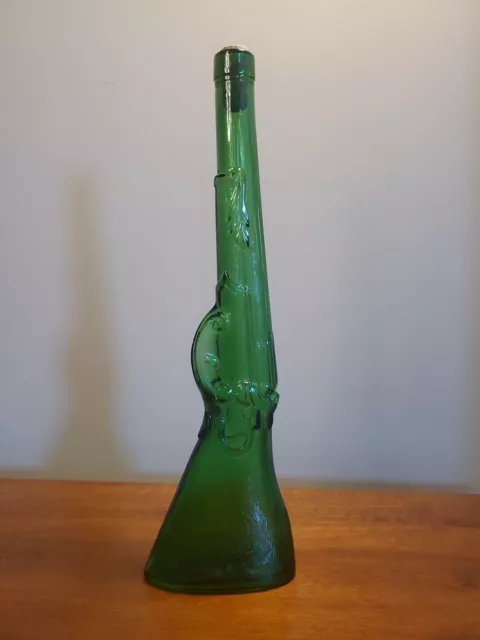 Vintage Gun Shaped Green Glass Liquor Decanter Bottle