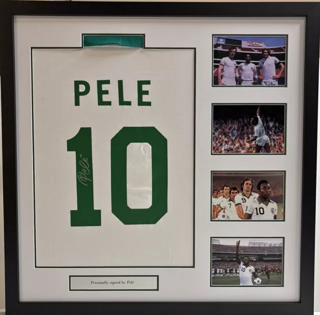 Pele Signed Brazil New York Cosmos Shirt In Framed Presentation