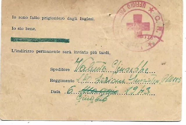 1943 C.r.i. Franchigia Prigioniero Italiano In Inghilterra X Napoli