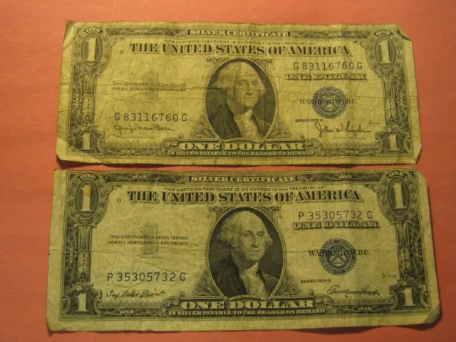 (2) x 1934 ($1) ONE DOLLAR BLUE SEAL SILVER CERTIFICATE DOLLAR BILLS