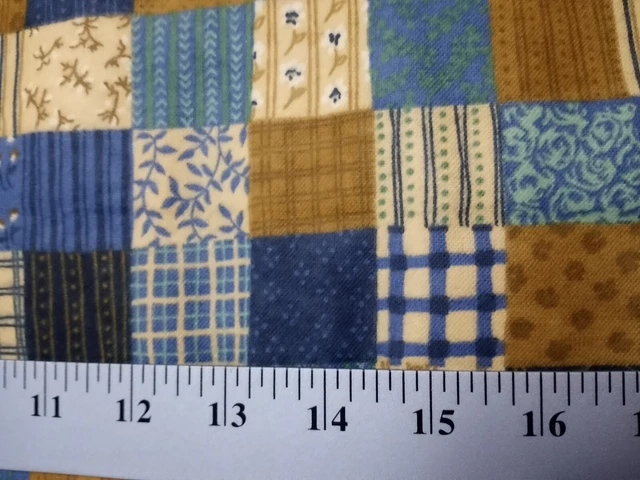 3+ yardas Pequeña Tela de Franela Cuadrada de Algodón Costura Artesanías Azul Bronceado De Colección 2000