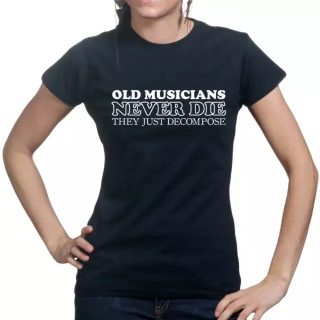 Old Musicians Never Die Guitar Bass Drums Music Gear Ladies Composer T shirt