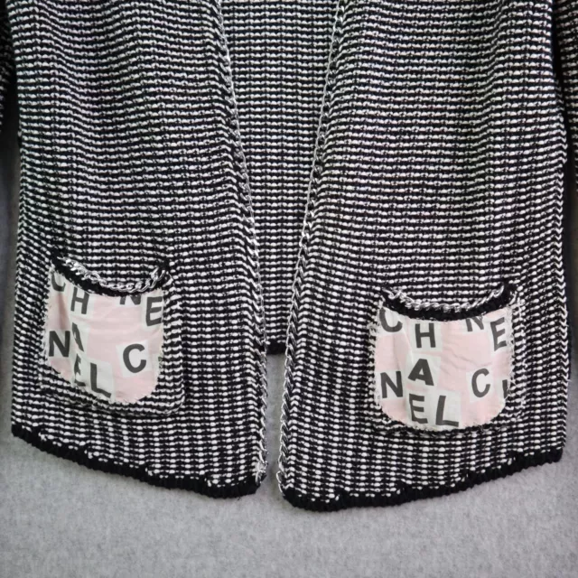HM Cardigan Sweater Womens Size Small Black Knit Chain Trim Pockets H&M 3