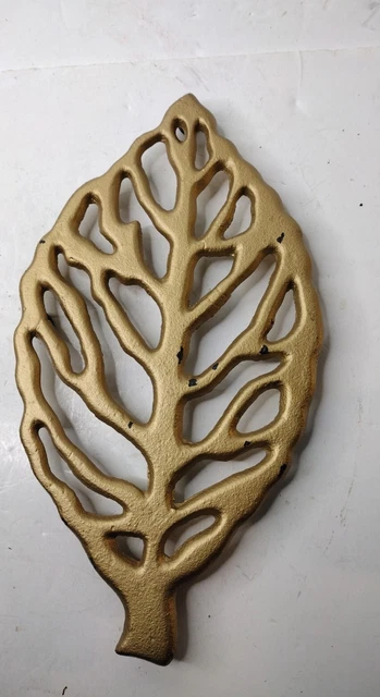 Gold painted large Leaf Shaped cast iron Trivet, no maker's mark .