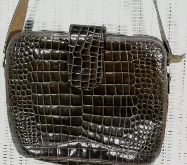 ANDREAS & EMILIOS Vtg Brown Crocodile Alligator Embossed Leather Shoulder Bag