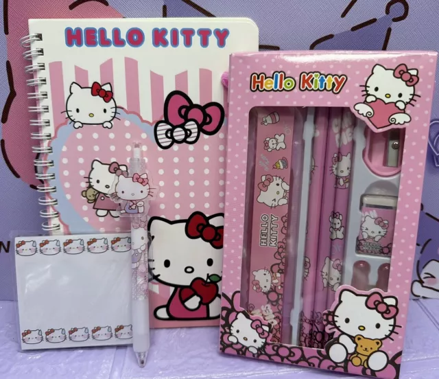 Hello Kitty A5 Sanrio Notebook Stationary Set Memo Gel Pen Bundle Pencils Rubber