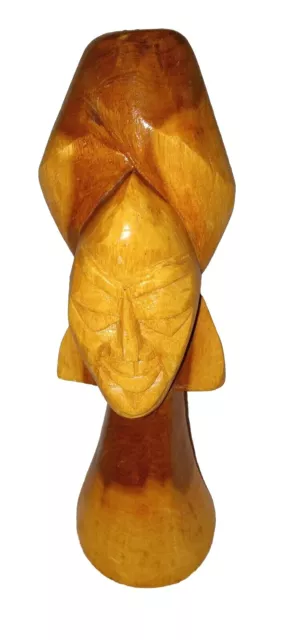 Folk Art Wood Sculpture Vintage Hand Carved Woman Bust Head Tribal African 11.5"