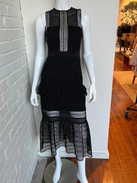 Self Portrait Black Lace Midi Dress Size 4 (Runs small)