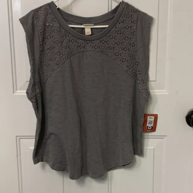 Mossimo Lace Yoke Tee Quartz Gray Sleeveless Round Hem Tee Sz XL