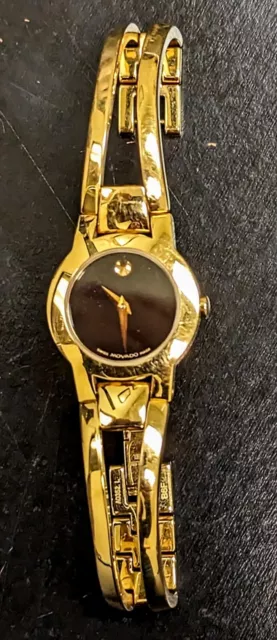 Movado Amorosa Ladies Black Museum Dial with Gold-tone Stainless Steel Bangle 