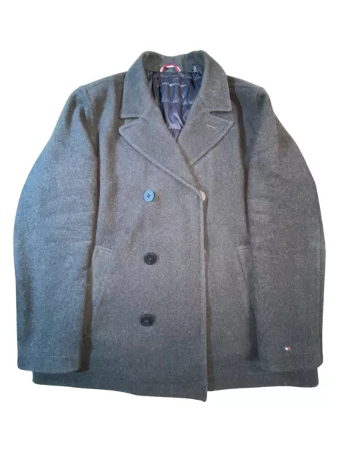 TOMMY HILFIGER - Pea Coat - Naval Overcoat Jacket - Grey - Wool Blend - Size XL