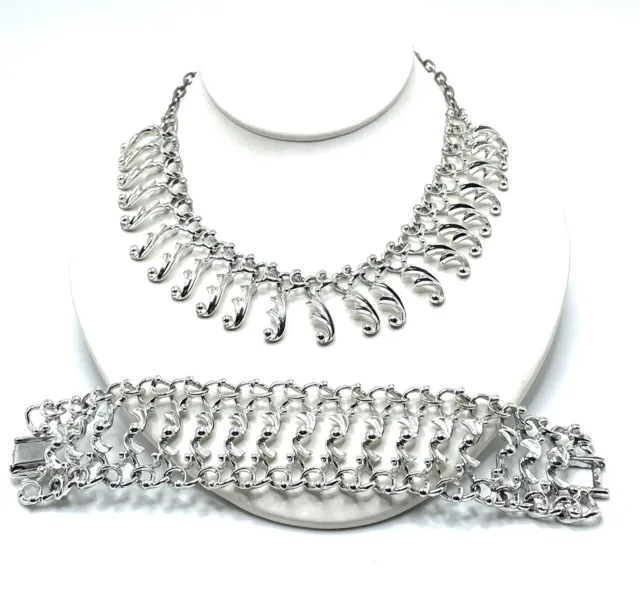 Demi Parure Sarah Coventry Silver Necklace & Bracelet “Fancy Free” SET