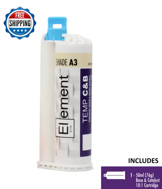 ELEMENT Temporary Crown and Bridge Material Cartridge 50ml (76g) Dental SHADE A3