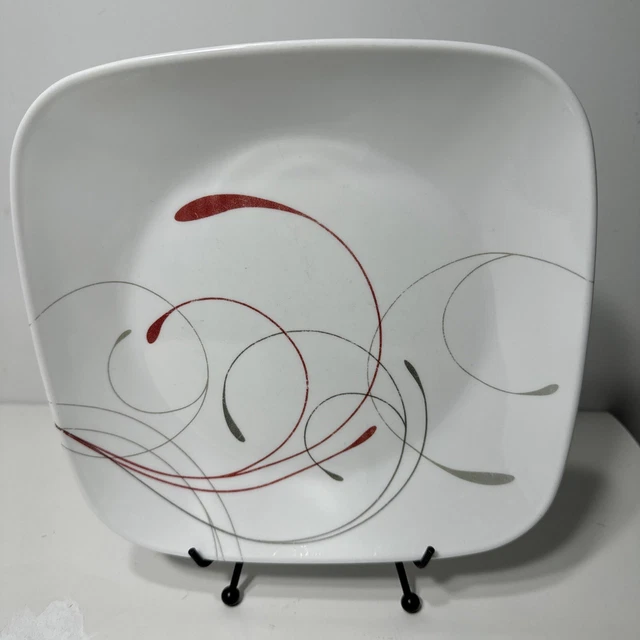 CORELLE SPLENDOR Square Luncheon Salad Plate Red Gray Swirl