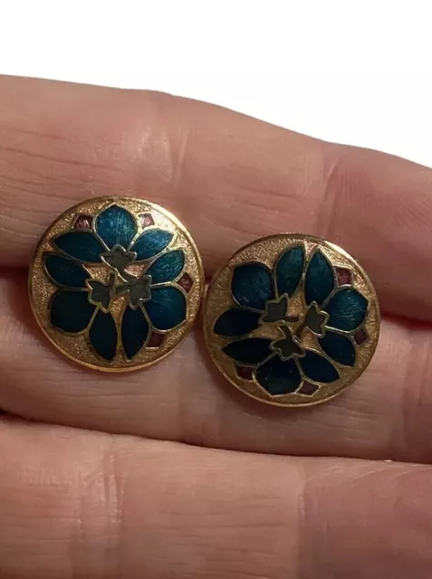 Cloisonné Earrings Fine Enamels By Fish Round Floral Button Studs