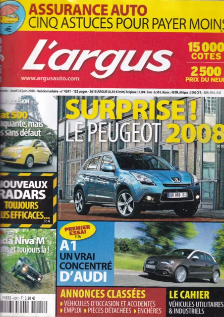 L'argus N°4241 Peugeot 2008 / Fiat 500 / Audi A1 / Lada Niva Gpl Bi-Carburation