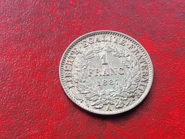Superb France Silver One Franc Coin 1887 A  High Grade NO RESERVE
