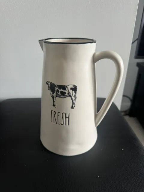 Rae Dunn Fresh Jug With Cow Picture And Black Rim