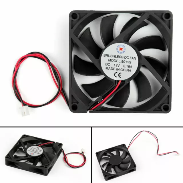 1x DC Brushless Cooling PC Computer Fan 12V 8015s 80x80x15mm 0.16A 2 Pin Wire BK