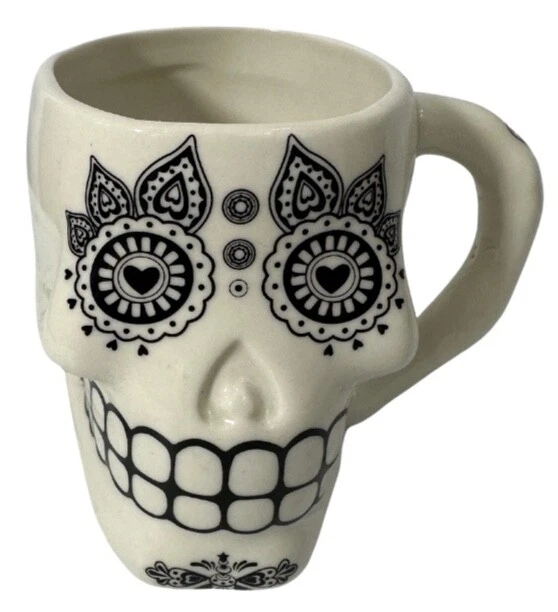 Sugar Skull Decorative Coffee Mug Planter White And Black