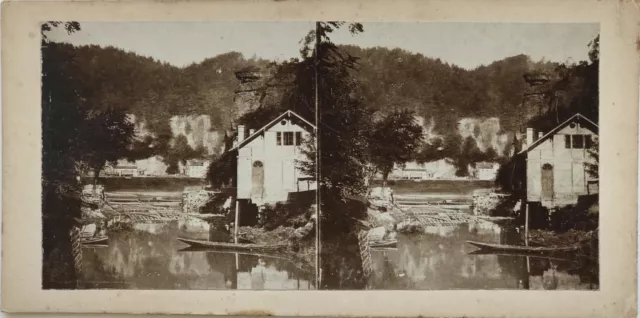 Landschaft Fluss Berge Foto Stereo Vintage Citrat