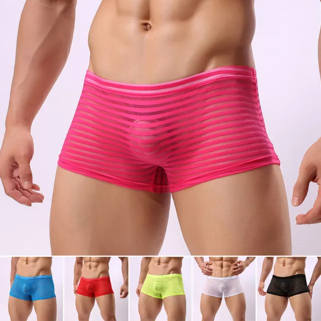 Mens Mesh Sheer Transprant Boxer Briefs Low Waist Breathable Sexy Underwear  See Through Stretch Boxers Shorts