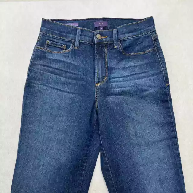 NYDJ Womens Sz 4 Ariel Crop Scalloped Hem Straight Stretch Denim Blue Jeans 2