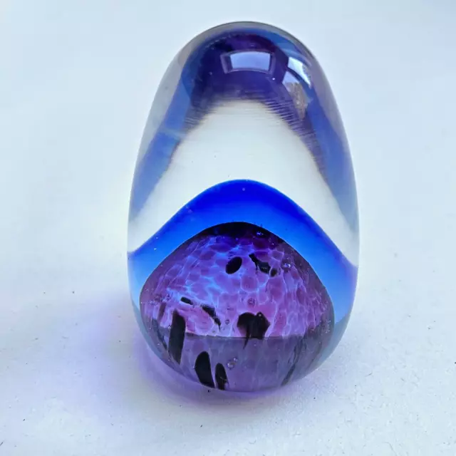 Art Cased Glass Small Blue & Purple Small Paperweight Egg Shaped Dome VGC