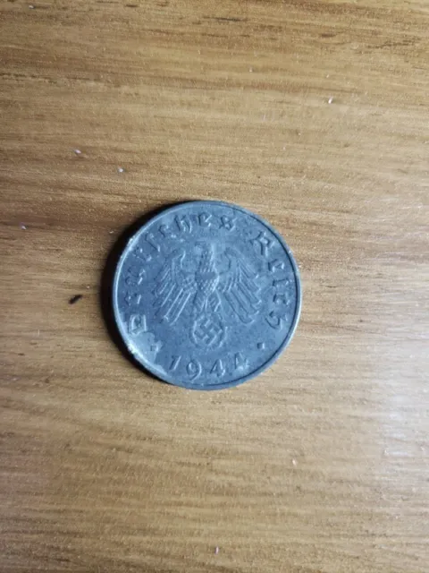XX-RARE 1944-E WW2 NAZI Germany 1 Reichspfennig SWASTIKA Coin