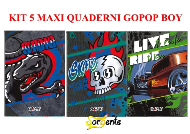 Kit 5 Maxi Quaderni Gopop Boy A4 Quadretto 5Mm  Giochi Preziosi Dinosauro