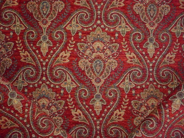 6-7/8Y Valdese Weavers Carnelian Red Hunter Floral Damask Upholstery Fabric