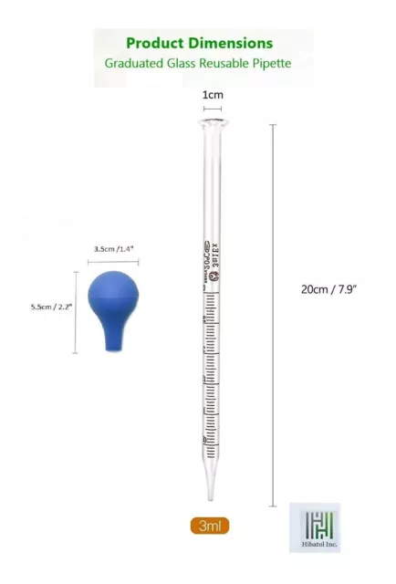 6Pk 3ml Glass Graduated Dropper Pipettes Lab Dropper with Red Rubber Cap & Scale 2