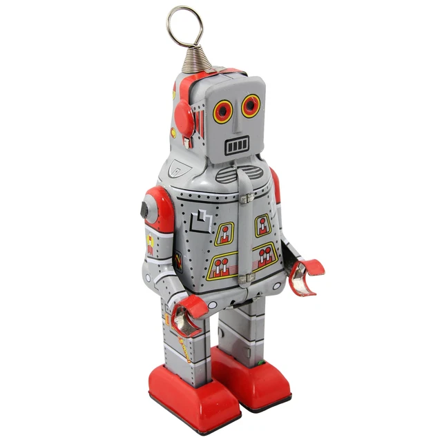 Freak Scene Superfreak Roboter – Retro Blechroboter, Grau, Mit Aufzieh- Oder Batterieantrieb, Sammlerstück