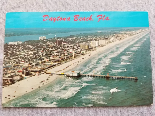 Daytona Beach FL Pier Cars on Beach Ocean Waves Ormond Beach Vtg Postcard