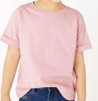 New Girls Pink T-Shirt Short Sleeve 100% Cotton Ex M&S Age 2 to 7 Marks Spencer