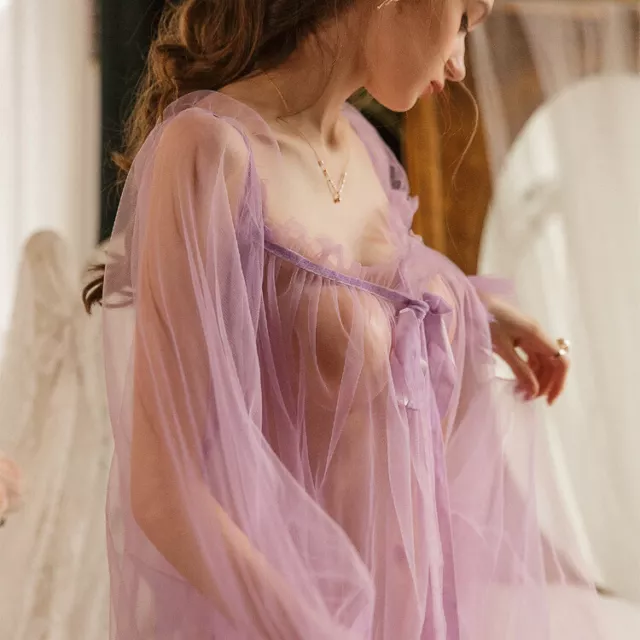 Women Sexy Lingerie Lace Mesh Yarn Nightgown Babydoll Pajamas Nightdress Panties
