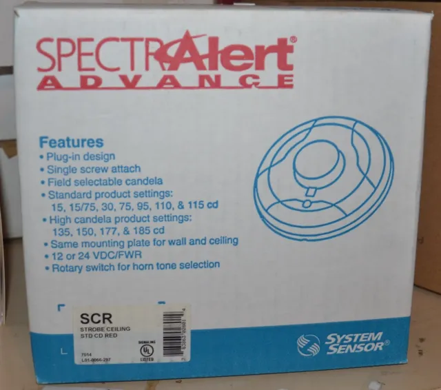 System Sensor SCR Strobe Red Ceiling Mount new SpectrAlert advance