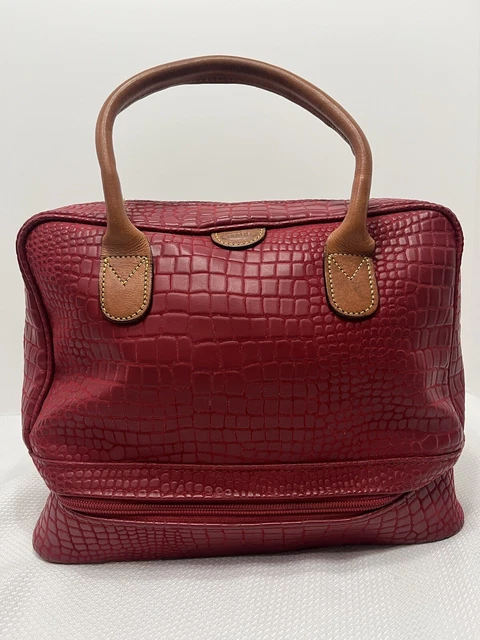 Bric's Red Small Carry On Weekender Cosmetic Bag Croc Embossed Leather  12x9x6