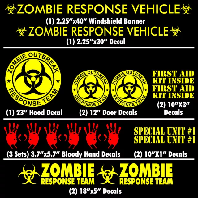 Zombie Outbreak Response Team 17 Piece Vinyl Decal Set Kit Car Truck Window