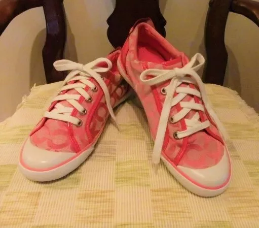 COACH Women Dee Signature C Logo Canvas Sneaker Lace Up Size 7.5 B Punch Pink