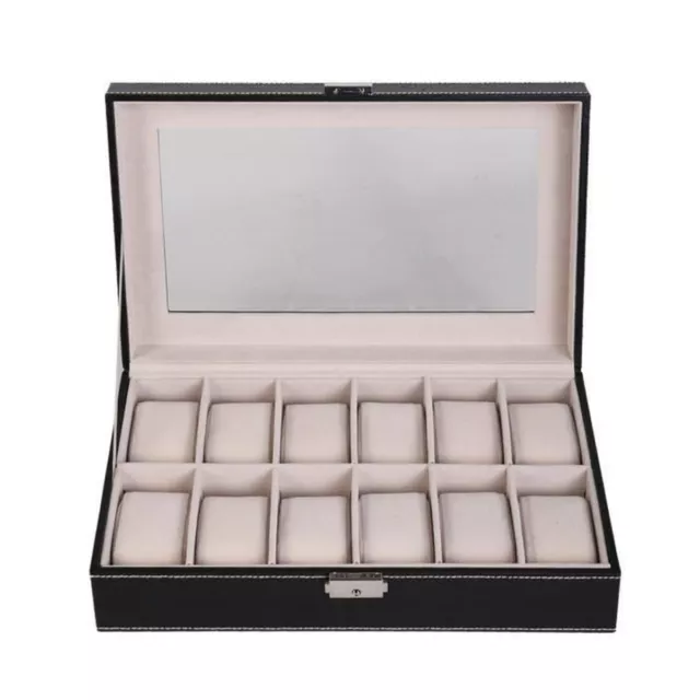 Coffret pour 12 montres boîtier rangement bijoux présentoir simili cuir noir