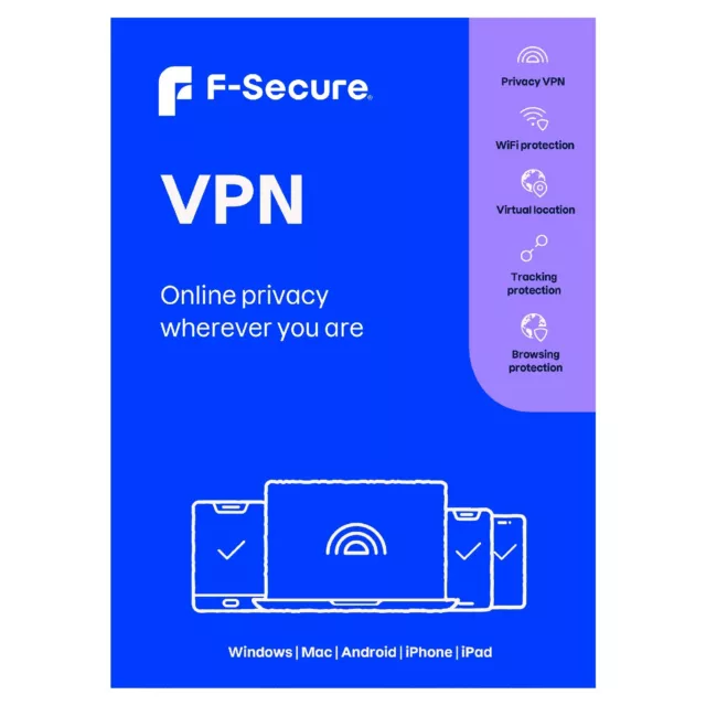 F-Secure VPN 2024 Unlimited VPN 5 PC Devices 1 Year (CARD BY POST)