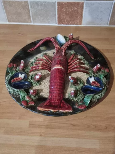 Vintage Palissy Ware Jose Alvaro Majolica Lobster  Portugal Caldas da Raina 12"