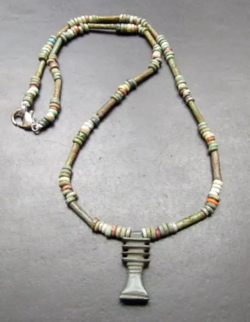 NILE  Ancient Egyptian Djed Amulet Mummy Bead Necklace ca 600 BC